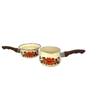 Moneta‎ #14 and #12 Sauce Pan Pot Vintage Italian Enamel Cookware Made in Italy